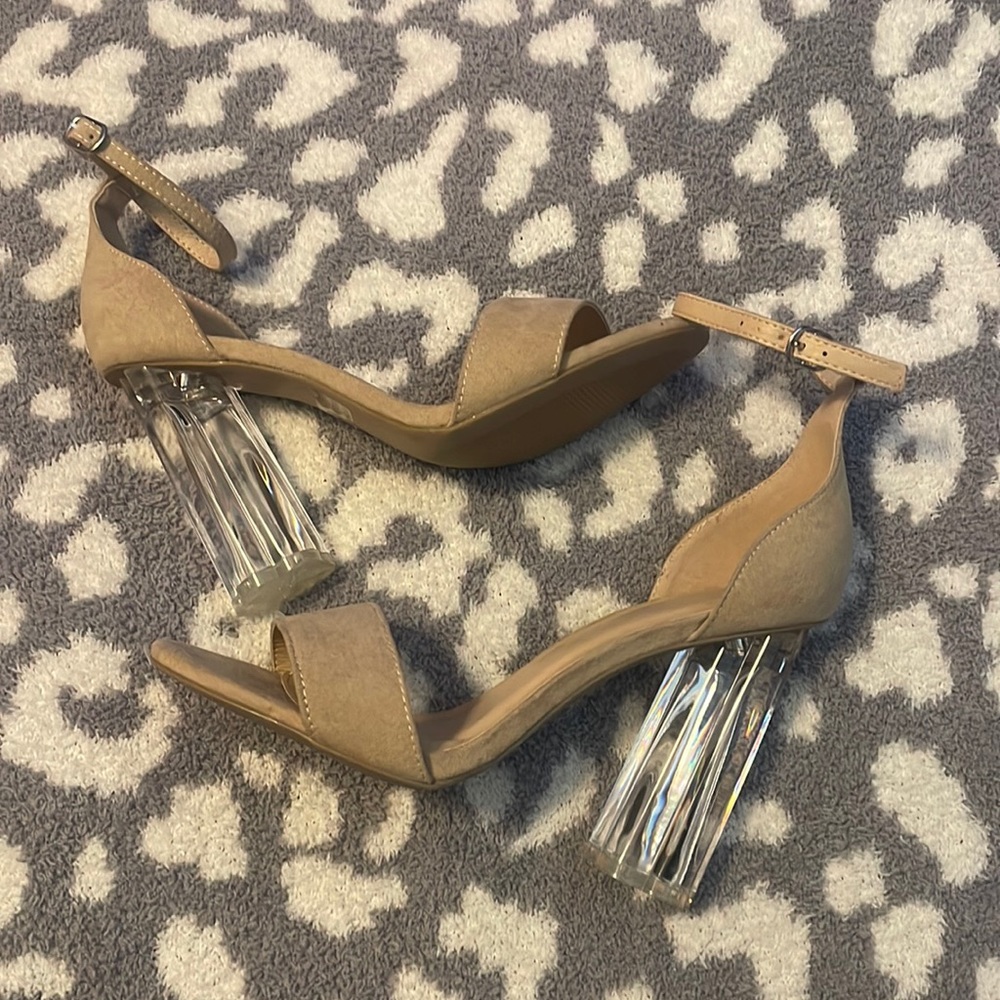 Wild Diva Tan Suede With Clear Chunky Heel
